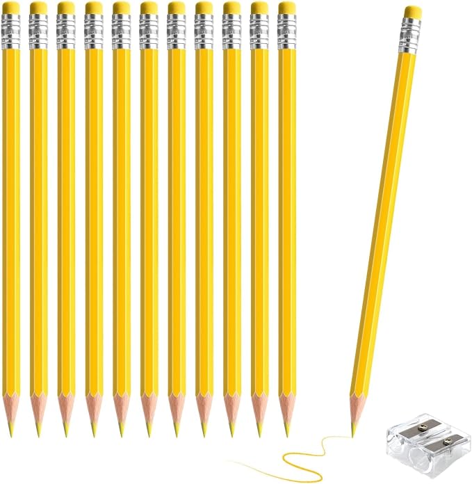 12 PCS Yellow Pencils with Eraser | , Pre-Sharpened Pencils for Writing & Drawing, School Supplies for Kids Homework, Tests, Art Crafts & Teacher Grading