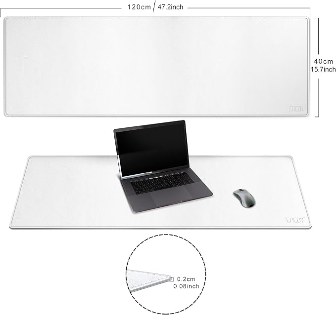 Cacoy Leather Desk Blotter Pad, 47.2" x 15.7" Oversized Mouse Pad XXL, Extended Computer Mouse Mat, Desk Writing Pad for Office, Home, Gaming (White)