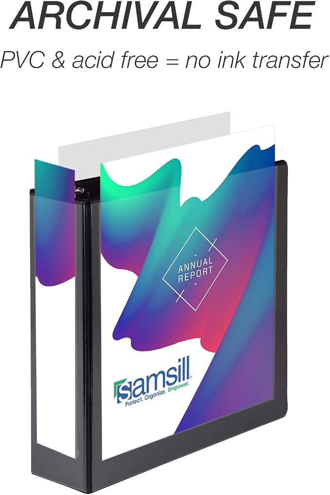 Samsill 4 Pack Durable 2 Inch 3 Ring Binders, Round Ring, Clear View Cover for Presentations, Black