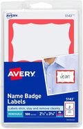 Avery Name Tags, White with Red Border, Packs of 100 per Pack, 18 Packs, 1,800 Removable Name Badges Total (05143)