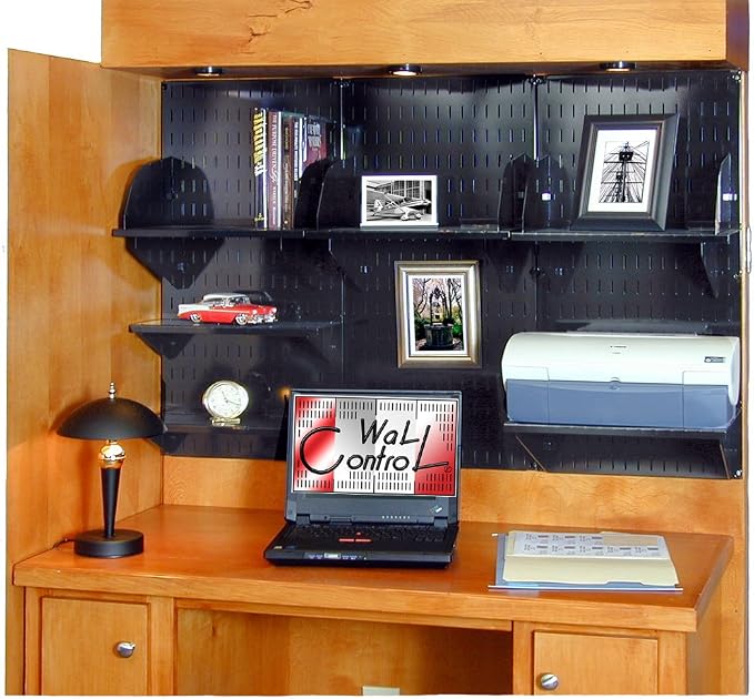 Wall Control Office Organizer Unit Wall Mounted Office Desk Storage and Organization Kit Black Wallboards and Black Accessories
