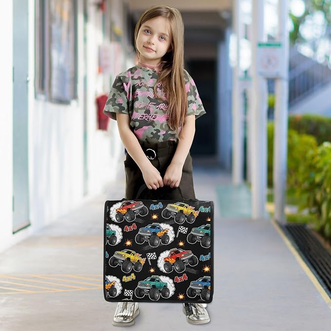 Monster Truck Black Print Zipper Binder Bag 3 Ring with Shoulder Strap & Handle Multi Pocket Binder Organizer Bag Large Capacity for School Office Supplies