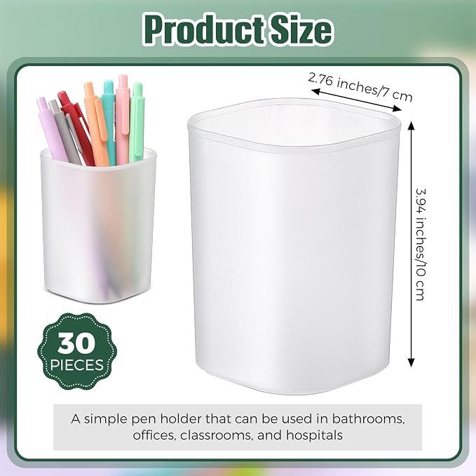 30 Pack Pen Holder Pen Cups for Desk Organizers and Storage Stationery Plastic Matte Pencil Holder Cups Ins Style Transparent for Office School Supplies (White)