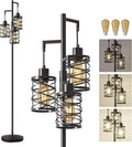 70" Industrial Floor Lamp, Stepless Dimmable Standing Lamp with 3 Bulbs, Farmhouse Corner Standing Tree Lamp for Living Room, Tall Lamps for Bedroom, Office, Study Room, Dining Room, Black
