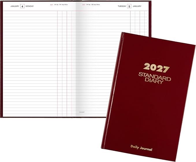 AT-A-GLANCE 2027 Daily Planner, Standard Diary, 7.75" x 12" Journal with Checklist, Hardcover, Red (SD3771327)