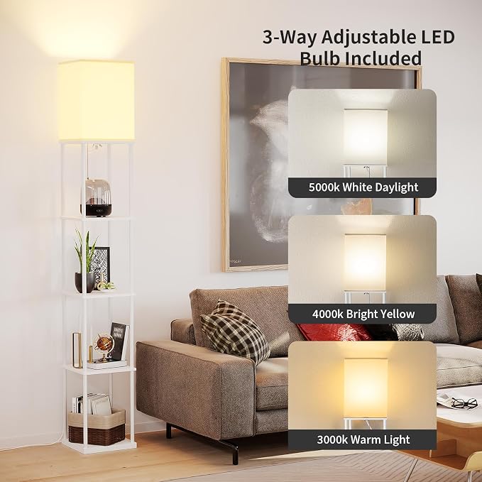 SUNMORY 5 Tier Floor Lamp with Shelves, Standing Lamps for Living Room | 3 CCT LED Bulb Include, 70" Tall Corner Shelf Lamp, Display Bookshelf, Modern Style for Bedroom, Office, Home Decor