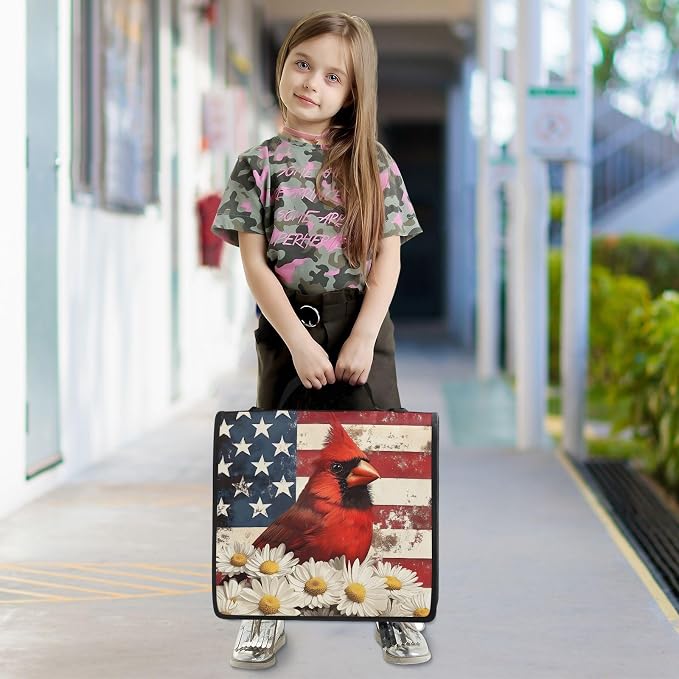 Cardinalbird American Flag Daisy Zipper Binder Bag 3 Ring Binder with Shoulder Strap Zip Up 500 Sheets Capacity Multi Pockets for School Office Supplies