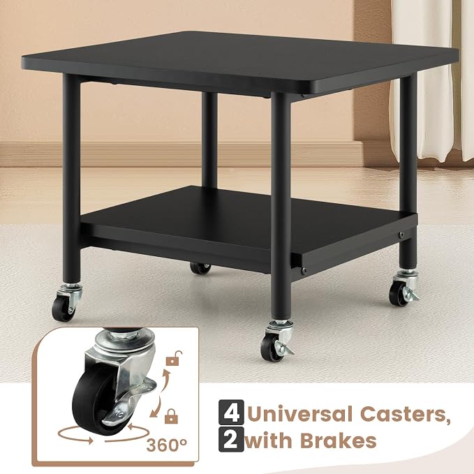 Tangkula Printer Stand with Storage, Under Desk Printer Table with 4 Wheels & Locking Mechanism, 2-Tier Rolling End Table Storage Rack for Bedroom, Living Room, Study