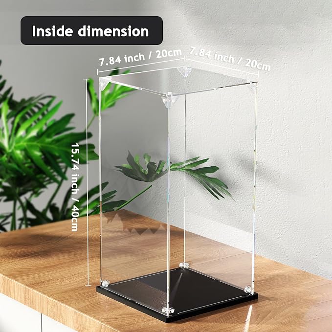 Clear Acrylic Display Case, Easy Assembly Showcase Box(7.84x7.84x15.74 in) | dofopo Dust Protection Case for Action Figures and Dolls, Alternative Glass Box for Collectibles Commemorative Gifts