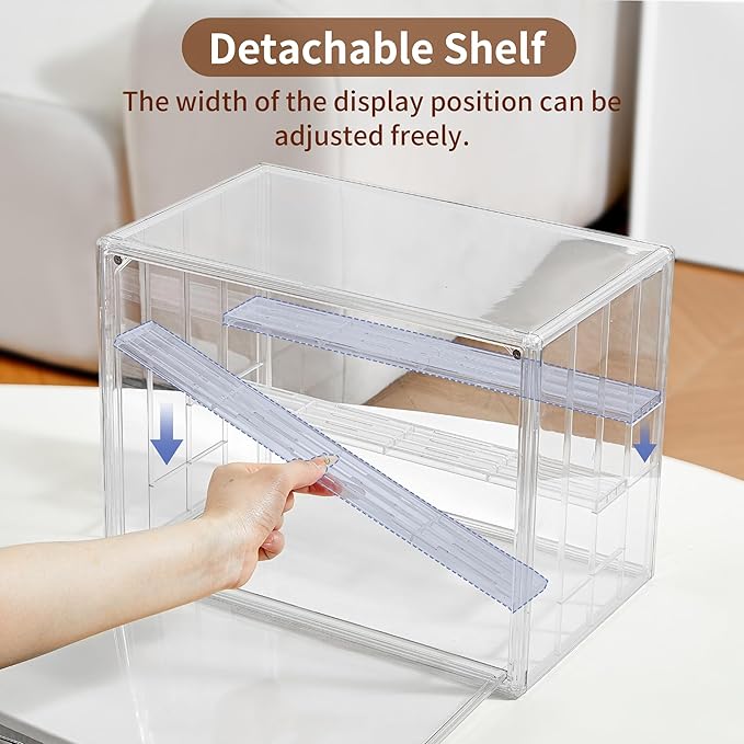 4 Layer Stackable Acrylic Figure Case for Collectibles Display Box,4 Pack | Removable Adjustable Partitions & Magnetic Door,Interlocking Stable Design,Dustproof Cover for Figurine Storage