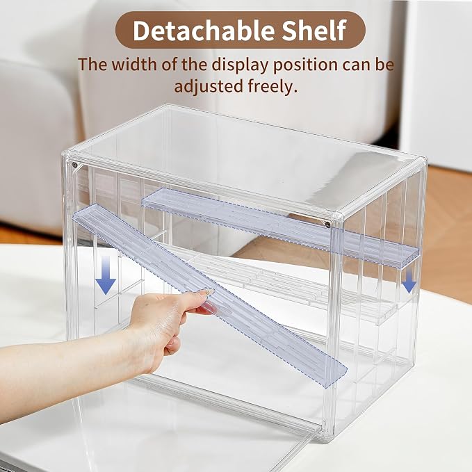 4 Layer Stackable Acrylic Figure Case for Collectibles Display Box,2 Pack | Removable Adjustable Partitions & Magnetic Door,Interlocking Stable Design,Dustproof Cover for Figurine Storage