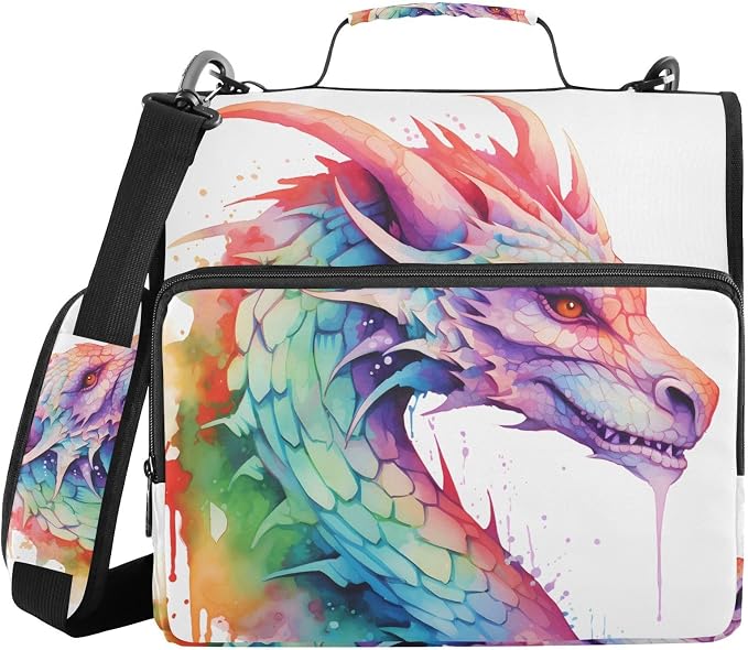 Colorful Dragon 3 Ring Binder Bag 1.5 inch Binder Organizer with Zipper Shoulder Strap 500 Sheet Documents Storage for School Office