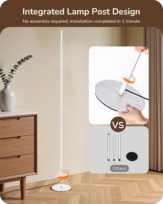 EDISHINE 57.5" Corner Lamp with Remote & Foot Switch, Dimmable & 7 CCT | 2700-6000K, Tall Corner Lamp for Bedrooms, Living Rooms, Offices , Sturdy Base, Silver