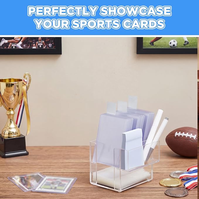 Acrylic Top Loaders Dispenser & Penny Sleeve Holder, Card Pack Dispenser with Pull-out Bottom Clear Desktop Storage Box for Trading TCG Sports Cards(3-in-1,4.2 x 4 x 3.6 Inch)