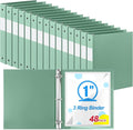 Henoyso 48 Pack 1 Inch 3 Ring Plastic Binders, Bulk Flexible PP Binders for Classroom & School Supplies, Letter Size 8.5 x 11, Holds 240 Sheets with Interior Pocket (Sage Green)