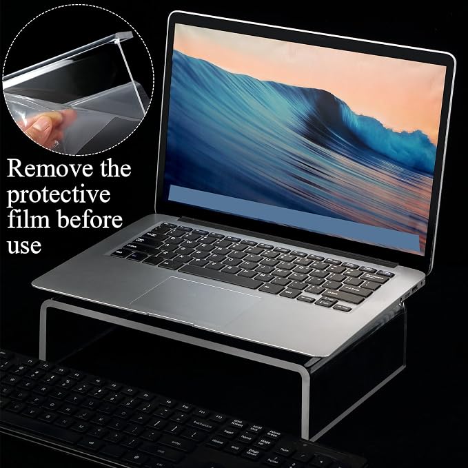 Jetec 2 Pcs Acrylic Monitor Stand Desktop Video Acrylic Monitor Riser Desk Shelf Computer Stand for Laptop TV Computer Screen Desk Organizer Teacher's Day Supplies (Clear, 12 x 8 x 3 Inch)