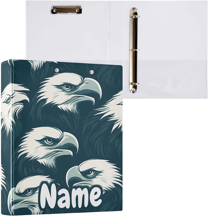 Custom 3 Ring Binder Eagles Head 1.5" Round Ring Binders Personalized Name View Binder with 200 Sheet for Kids School Supplies Women Men Office, 1 Pack
