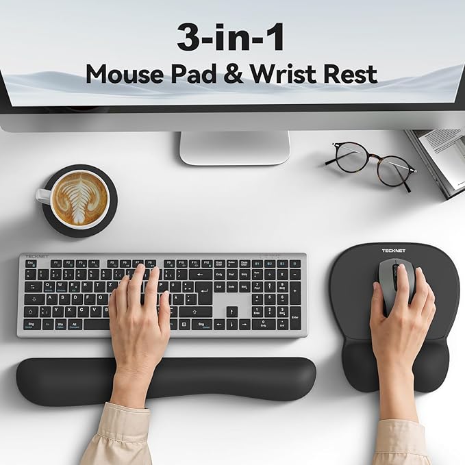 TECKNET Gel Mouse Pad Set with Wrist Rest and Keyboard Wrist Rest, Ergonomic Mousepad Rests with Non-Slip PU Base for Pain Relief, Computer, Laptop, Office & Home