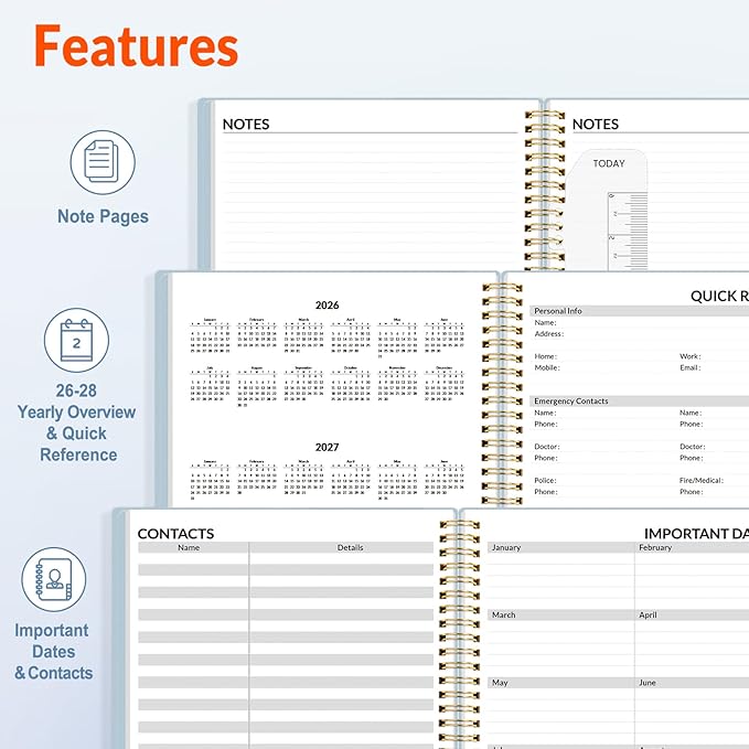 SUNEE 2026-2027 Appointment Book, Quarter-Hourly, Weekly & Monthly - from July 2026 to June 2027, 8.5"x11" Academic Planner, Flexible Cover, Note Pages, Bookmark, Spiral Binding, Blue