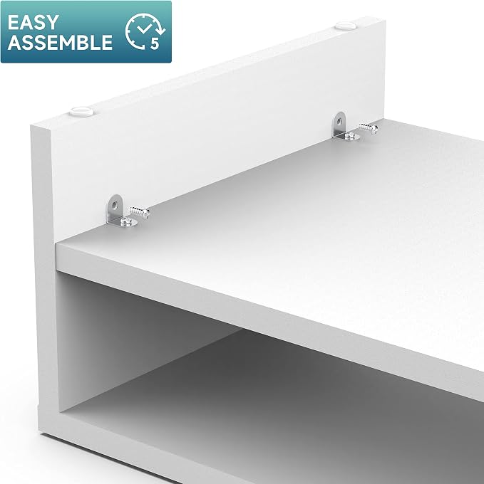 FITUEYES Wooden Monitor Stand Riser, 2-Tier Desk Storage Shelf, White | 21.3-Inch Desktop Organizer Fits Laptop, Computer Screen and Office Supplies