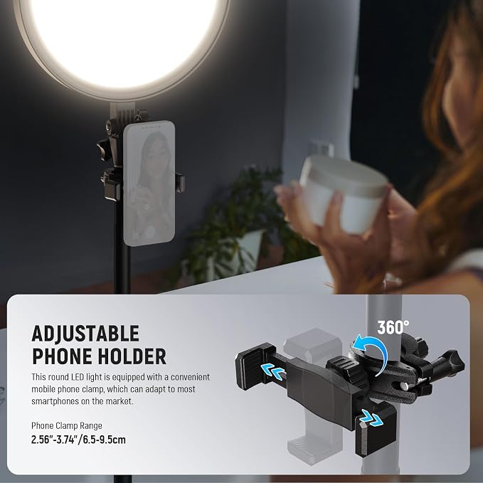 NEEWER Basics 12" 24W Large Ring Light w 68" Stand/Phone Holder for iPhone | Remote, Video Recording Selfie Streaming Makeup Studio Photography, 3000K-6500K CRI98 Full Screen LED Panel Lighting, BR13