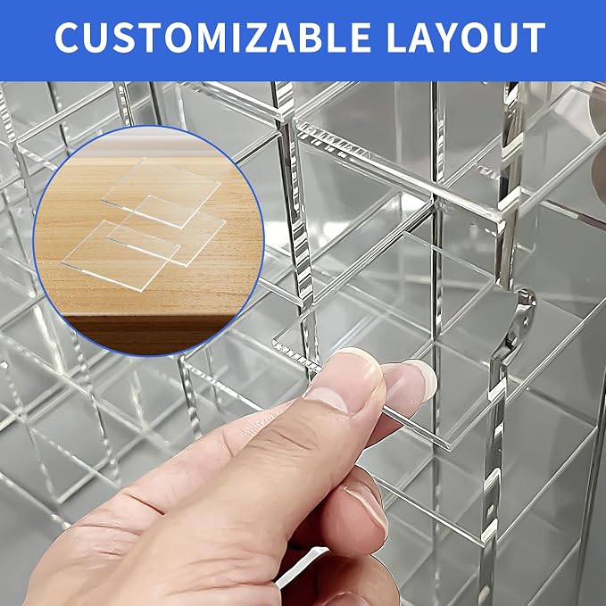 Adjustable Seashell Display Case Box Large Rock Fossil Arrowhead Case | Crystal Organizer Clear Wall Mounted & Desktop 60 Room Shadow Box for Mini Pop Figure, Collectibles, with Mirrored & Lid