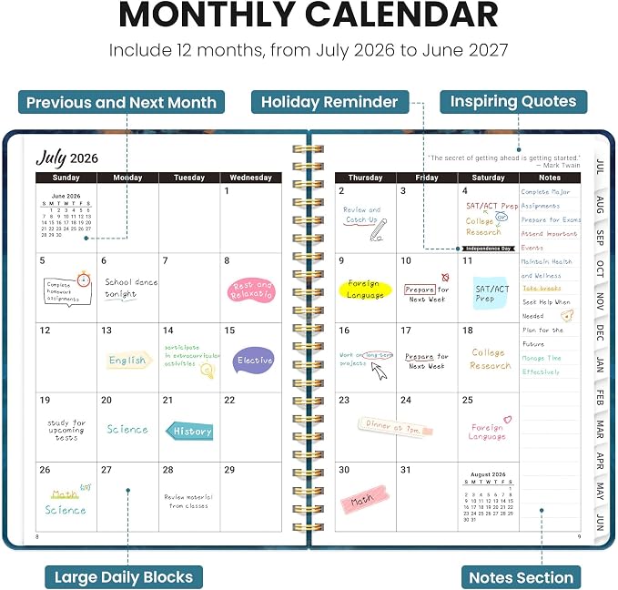 ZOTIA Academic Planner 2026-2027, Monthly & Weekly Jul 2026-Jun 2027 | Coastal Escape, 6.3" x 8.5" Calendar Planner for Women, Hardcover Pretty Organizer for Women, School Office Home Supplies