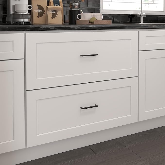 Furinno Shaker Drawer Base Kitchen Cabinet with 2-Drawers, White | 24 D x 36 W x 34.5 H, Ready to Assemble, Plywood, for Pantry, Dining Room