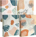 Colarr 4 Pcs Mini 3 Ring Economy Binders for 5.5" x 8.5" Paper for School, Office and Home Use, Cute Boho Leaves Small 1 Inch Round Three Ring A5 Binders with Elastic Cord, Decorative Hardcover