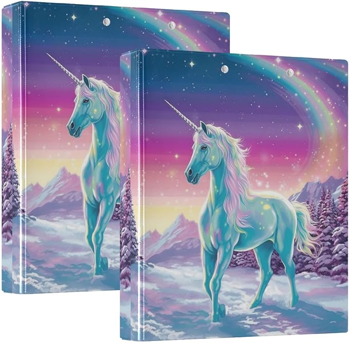 3 Ring Binder, Rainbow Fairy Unicorn File Folder Holds 200 Sheets File Storage for Women Men School Office Supplie