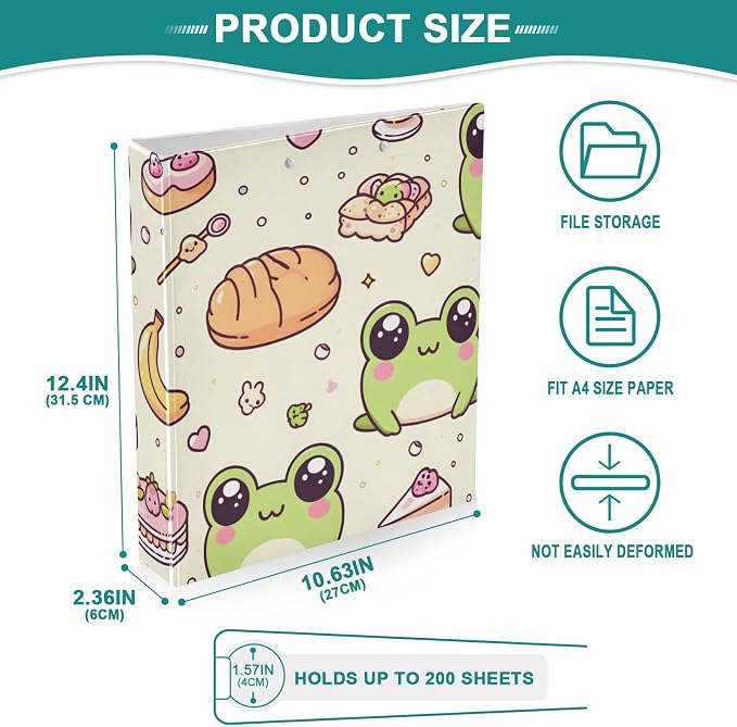 3 Ring Binder Frog Forest Animal Green Dessert 1.5 inch Binders Three Ring Binders with Clipboard Fit 8.5'' x 11'' Paper 3 Interior PVC Clear Pockets for Office Supplies