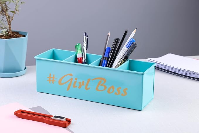 DUDKI HOME QUINTESSENTIALS 4 Compartments Pen Holder and Makeup Stand - Gift Office Desk Accessories Décor Storage Multi-functional Pen Organizer for Countertop Desk