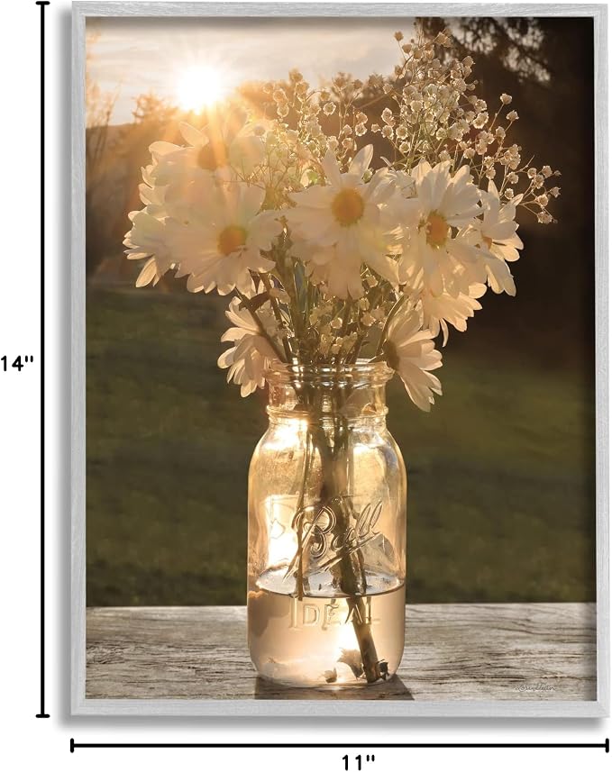 'Warm Meadow Daisies in Jar'| Framed Giclee Art | Stupell Industries | Gray, 11 x 14 Inches, Easy to Hang and Sturdy, Made in USA, by Lori Deiter