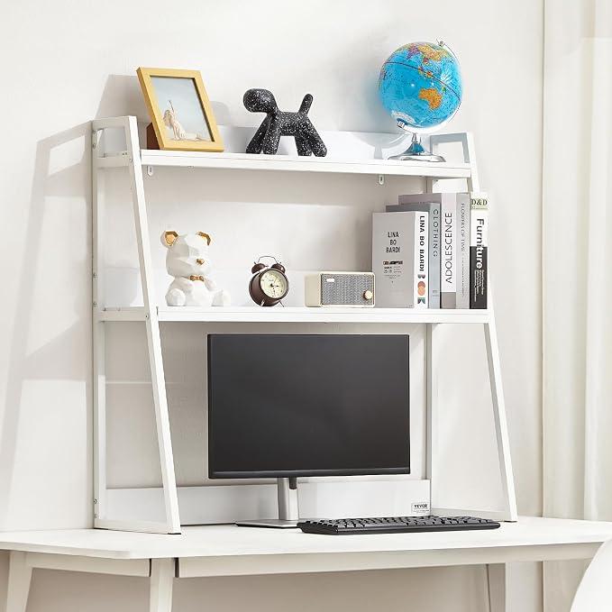 VEVOR Desktop Bookshelf, 2-Tier Desktop Storage Organizer, 37.4" x 12.6" x 35.4" Office Desk Storage Rack Display Shelf, Desktop Bookshelf Hutch with Anti-Slip Feet Pads for Office, Home & Dorm, White