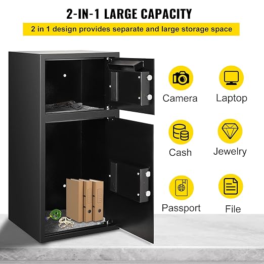 VEVOR Large Double Door Safe Box 29.5" x 13.8“ x 13.8" Steel Safe Box Strong Box with Digital Lock for Money Gun Jewelry Black