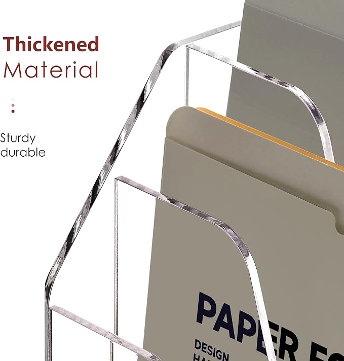 DINGHUO Acrylic Hanging Wall File Folder Organizer for Desk, Clear 3 Tier Document Paper Magazine Holder for Home, Office Organization, School - 1 Pack