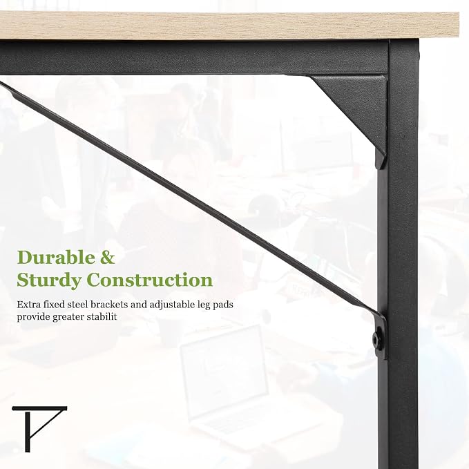 PayLessHere | 39 Inch Computer Desk | Nature | Sturdy Office Desk | Metal Frame, Adjustable Feet | Water-Resistant, Scratchproof Surface | Writing Table for Home Office or Study | Pack of 1