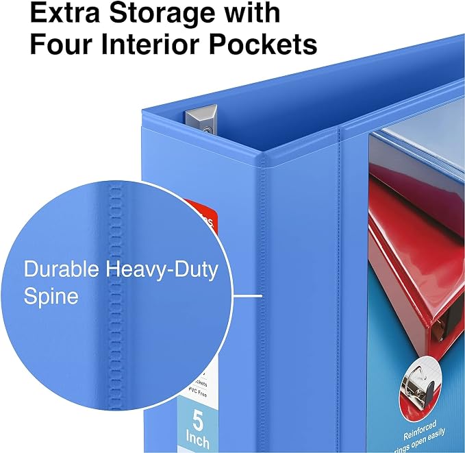 Staples Heavy-Duty 5-Inch D-Ring View Binder, Extra Large Capacity Holds Up to 1,000 Sheets, Periwinkle, for Office & Archiving