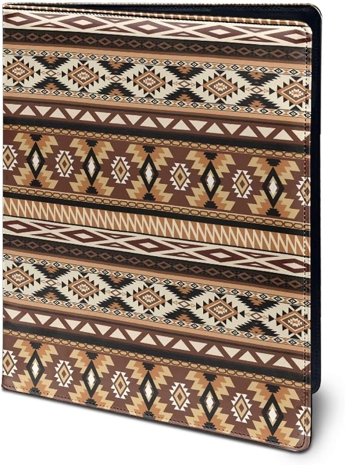 Dreaweet Brown Aztec Leather Portfolio Western Tribal Geometric A4 Document Folder Work Pad Padfolio,Letter Size Notepad Clipboard,Resume Folio Binder