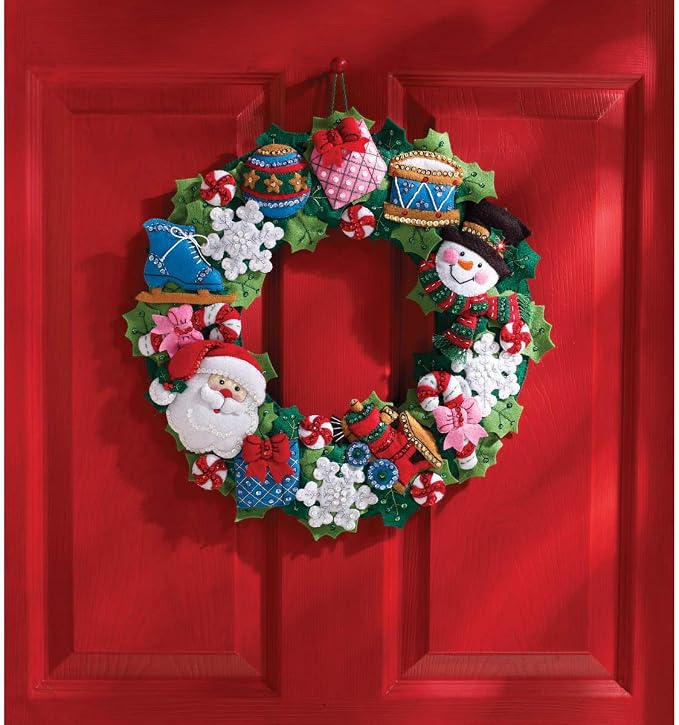 Bucilla Felt Applique Wall Hanging Wreath Kit, 15 by 15-Inch, 86363 Christmas Toys, Multicolor