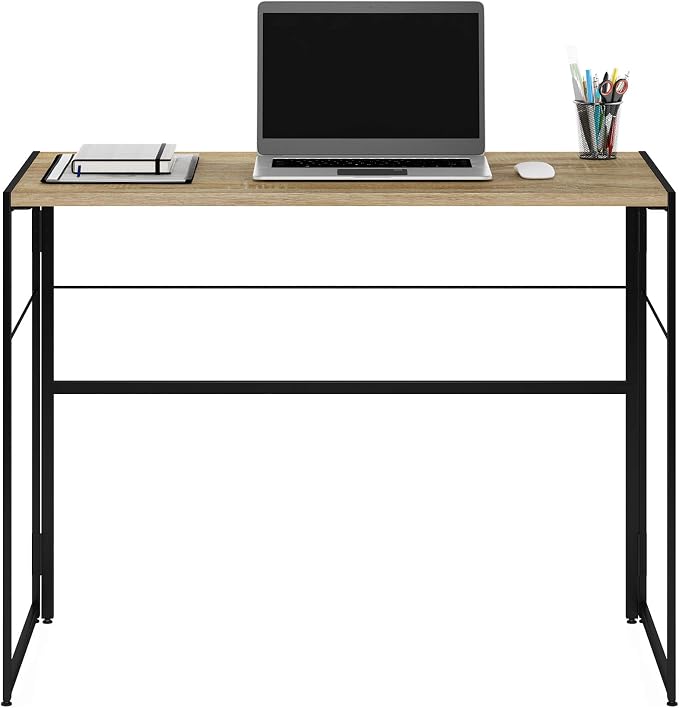 Furinno Riau No Tool/No Assembly/Folding Metal Frame Computer Desk, Sonoma Oak/Black