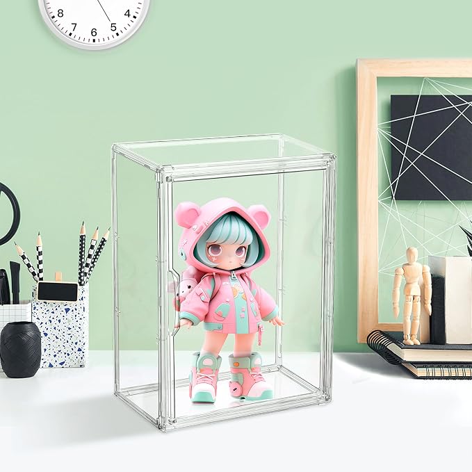 LXLXXL Acrylic Display Case 3 Tier Wall-Mounted for Collectibles,2 Pack | Dual-use Tabletop＆Wall Mount with Adhesive Buckles, Magnetic Door,2 Removable Partitions,Tool-Free Assembly for Collectibles