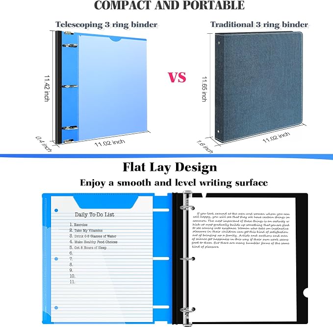 INFUN 1 Inch Telescoping 3 Ring Binder,6 Pack–Flexible Binder with Customizable Front Cover and Clear Catalog Pocket, Assorted Colors–Perfect for School, Office & Home