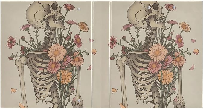 3 Ring Binder, Skeleton Skull Flowers File Folder Holds 200 Sheets File Storage for Women Men School Office Supplie
