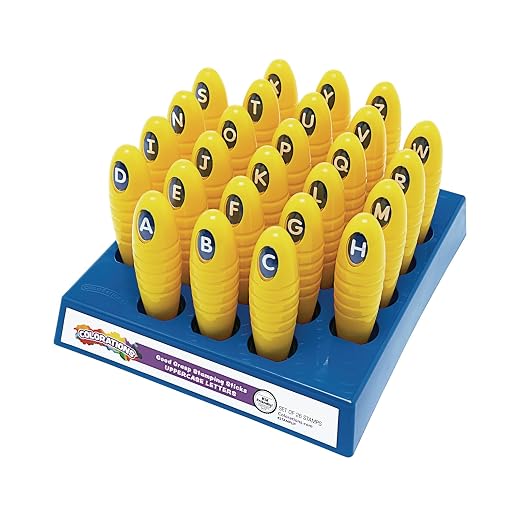 Colorations STAMPUP Good Grasp Stamping Sticks Uppercase (Pack of 26) | Set of 26, Letter Stampers for Kids, Learn the Alphabet, Letter Recognition, Decorating & Card Making, ABC Stampers for Kids