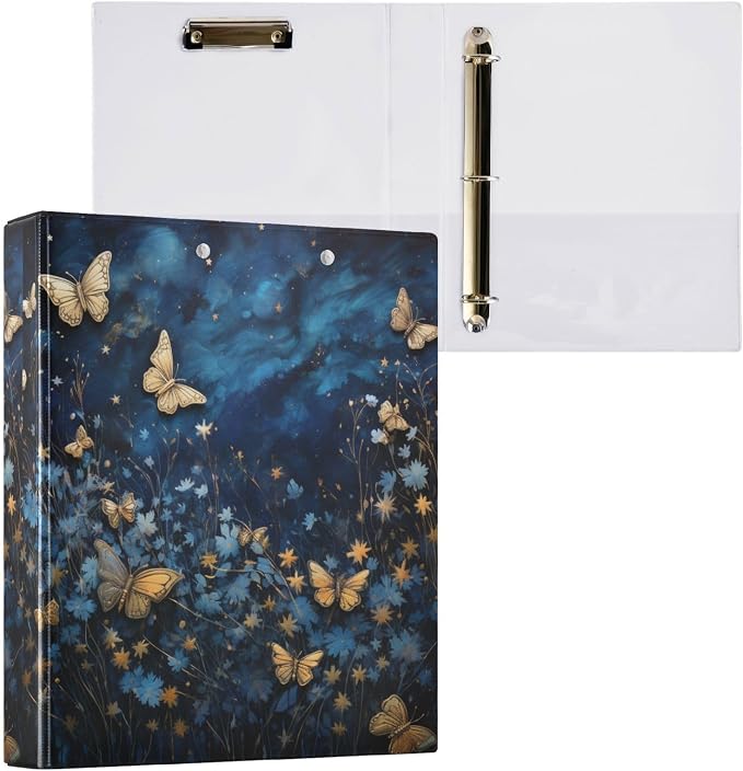 3 Ring Binder, Butterfly at Night File Folder Holds 200 Sheets File Storage for Women Men School Office Supplie