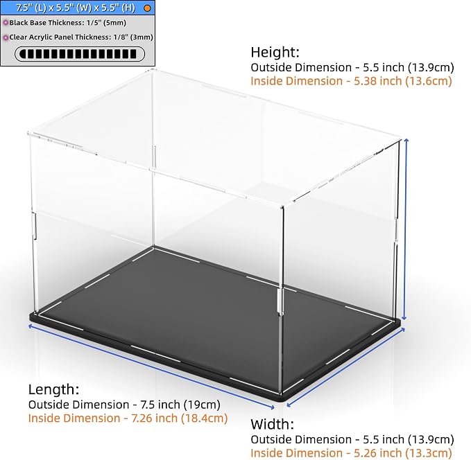 Acrylic Display Case for Mini Hermet, Clear Collectible Display Box with Matte Black Base, Dustproof Acrylic Showcase, Easy Self Assembly Storage Boxes for Art Figurine and Action Figures