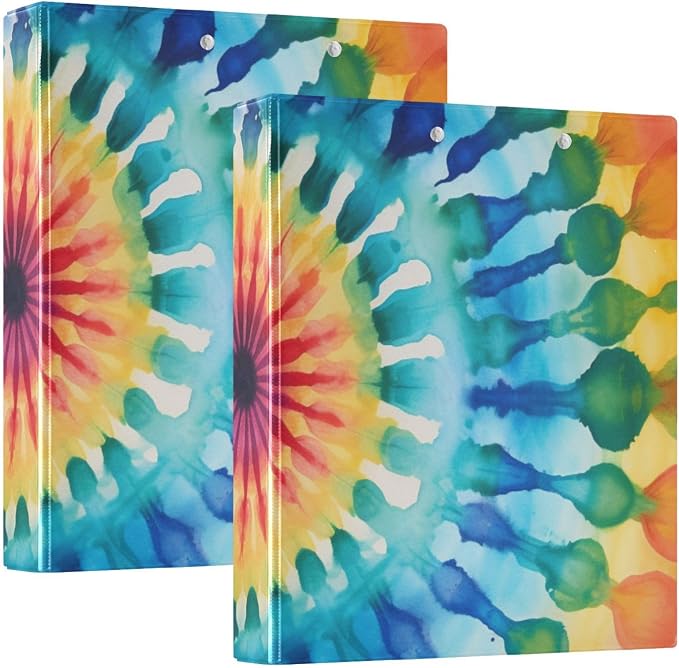 3 Ring Binder Rainbow Tiedye Aa 1.5 inch Binders Three Ring Binders with Clipboard Fit 8.5'' x 11'' Paper 3 Interior PVC Clear Pockets for Office Supplies