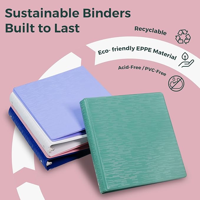 POPRUN 3 Ring Binder 1.5 Inch, PVC-Free, Holds 325 Sheets of 8.5 x 11 Paper, Extra Durable Organizer with 2 Pockets for School & Office, Heavy-Duty, 1 Pack, Midnight Green