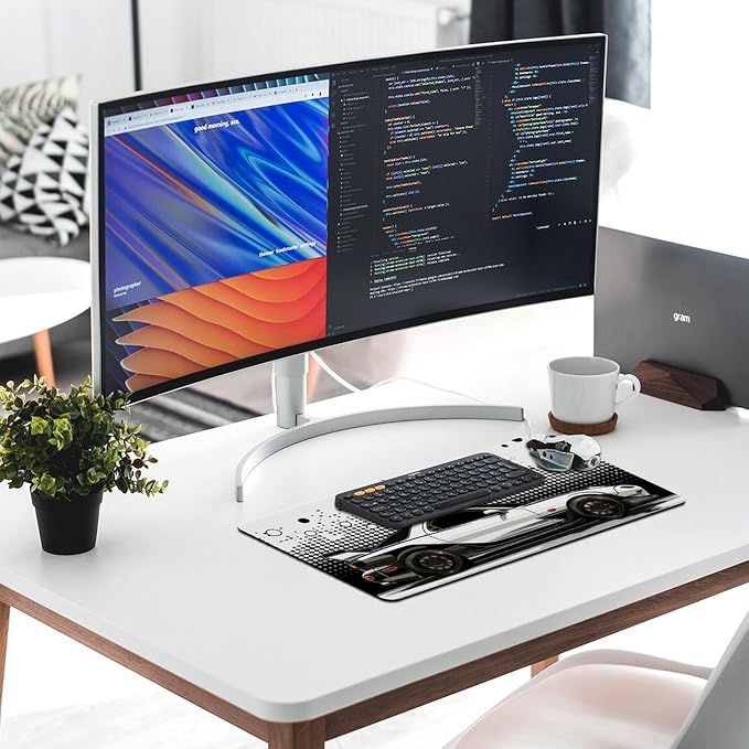 Car Gaming Mouse Pad Large Mousepad R34 Black and White Minimalist Art JDM Sport Car Big Computer Desk Mat Desk Pad for Keyboard and Mouse Mat Non-Slip Base 30x60cm, Style